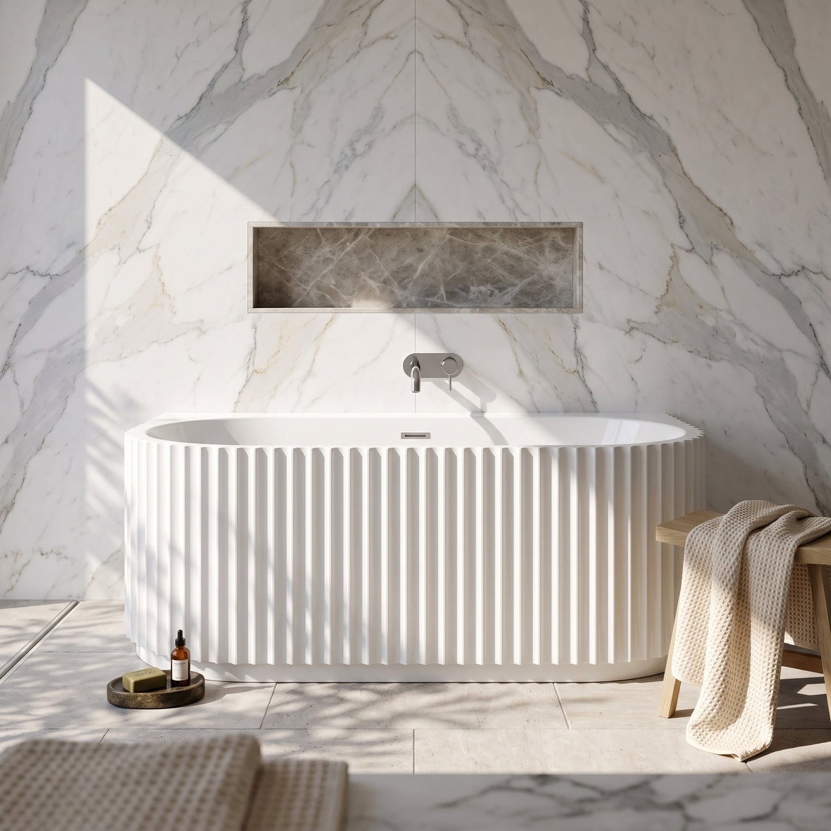 Fairford Fluted Back To Wall 1600 x 780 x 580mm Freestanding Bath
