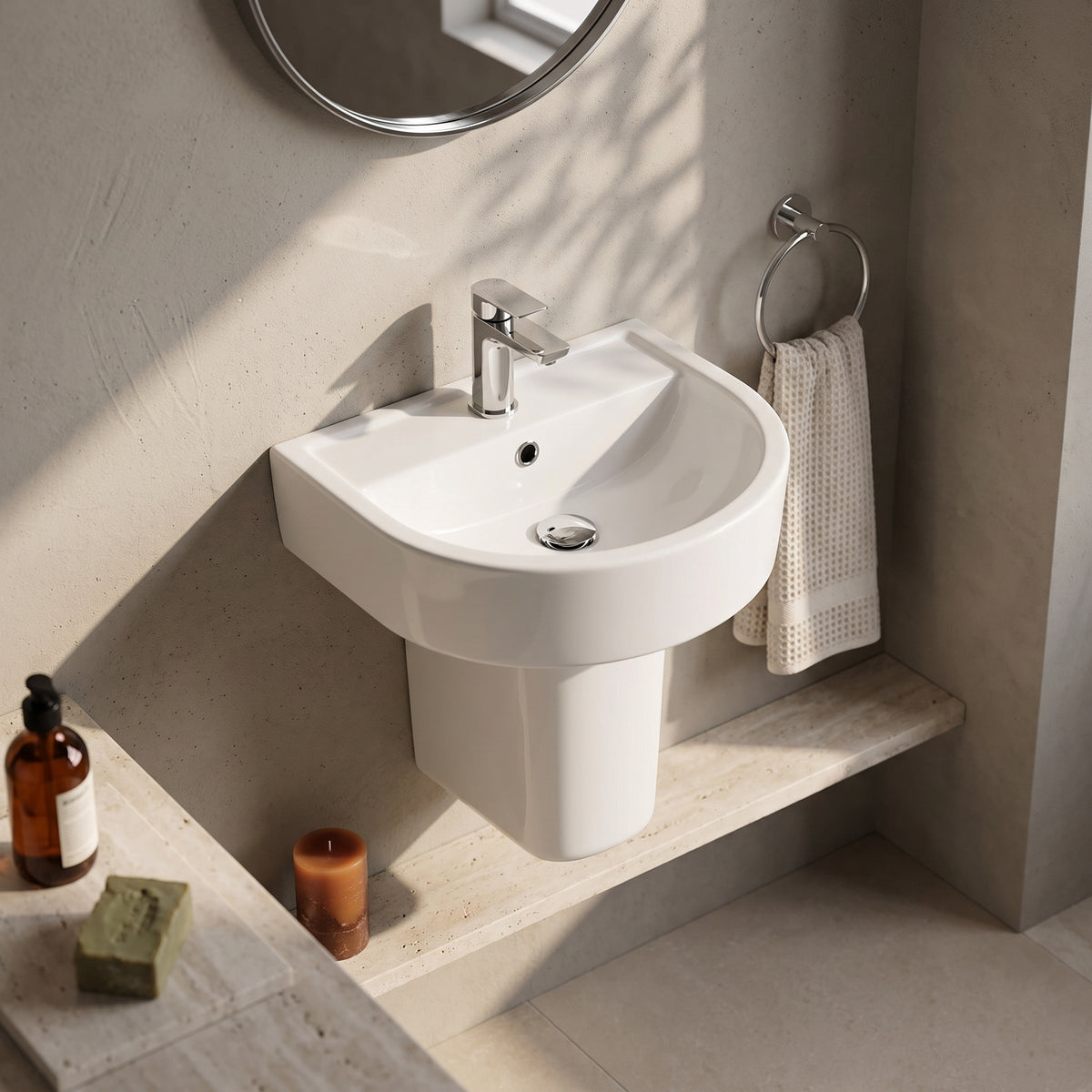 Fairford Handel 420mm 1TH Basin and Semi Pedestal