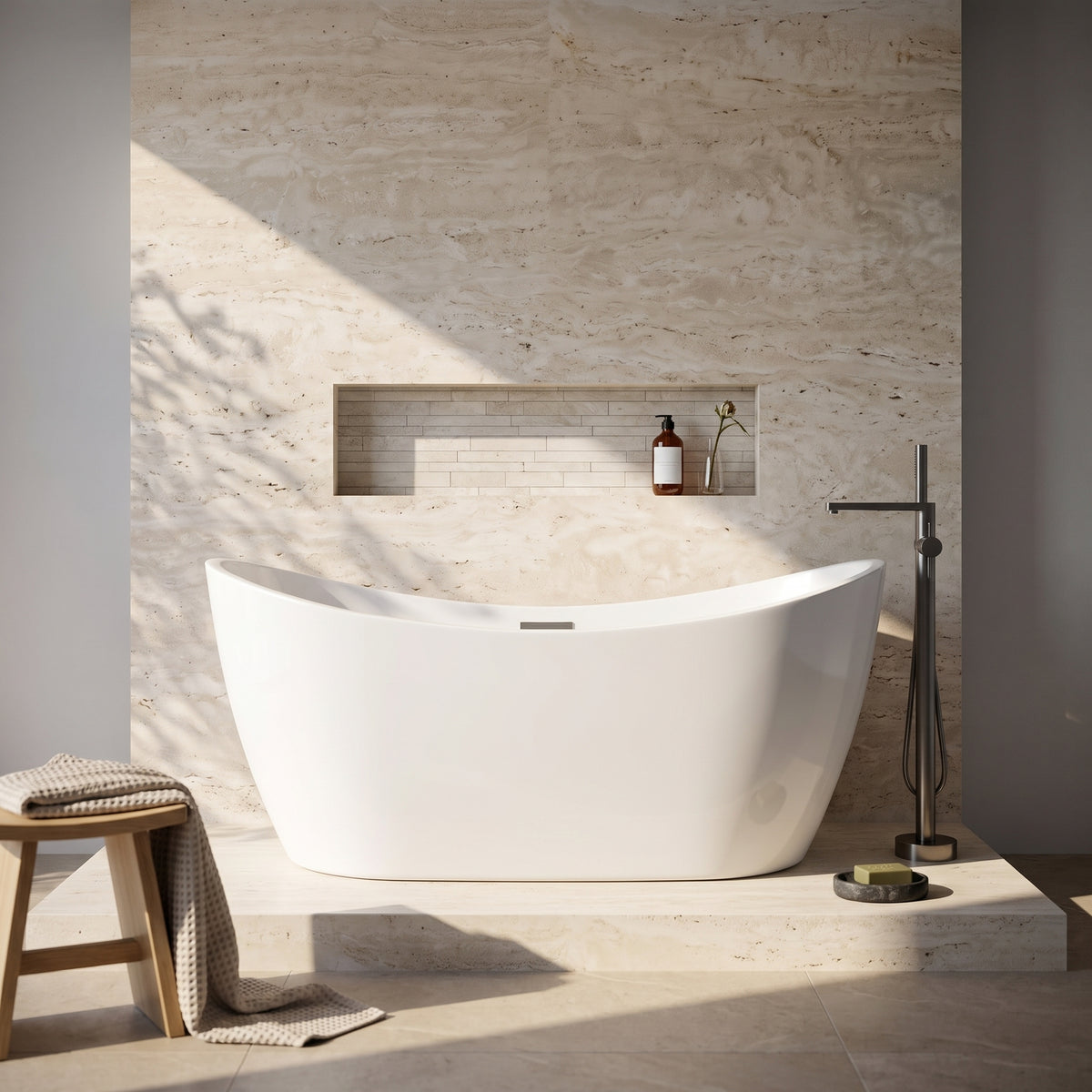 Rivato Assisi 1800mm x 900mm x 720mm Gloss White Freestanding Shower Bath