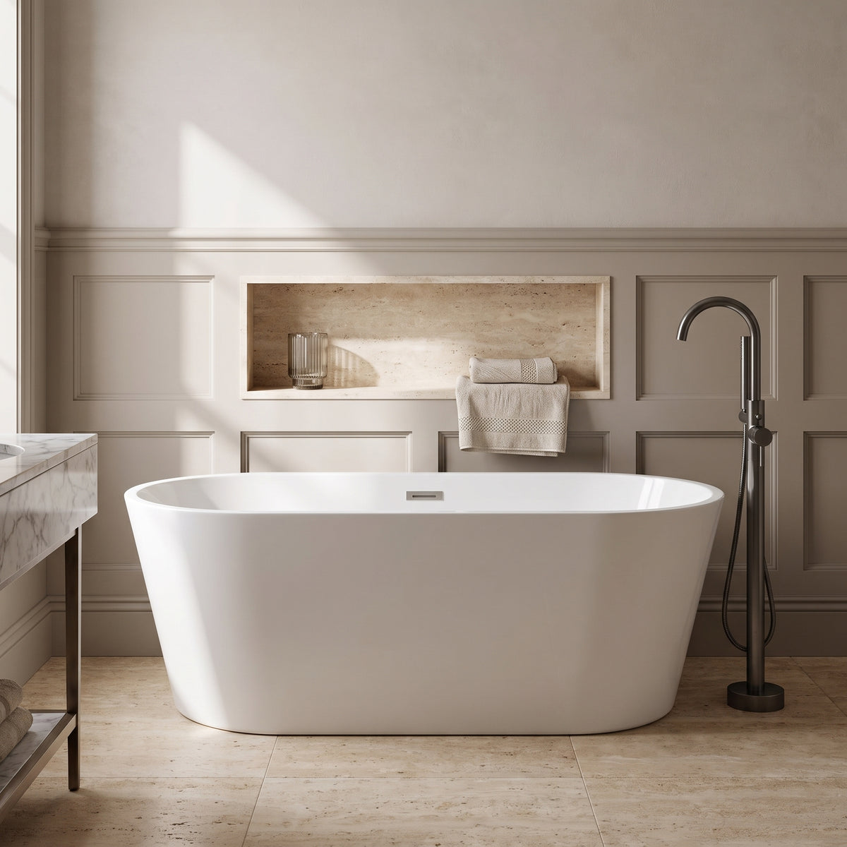 Rivato Luca 1600mm x 750mm x 550mm Gloss White Freestanding Shower Bath