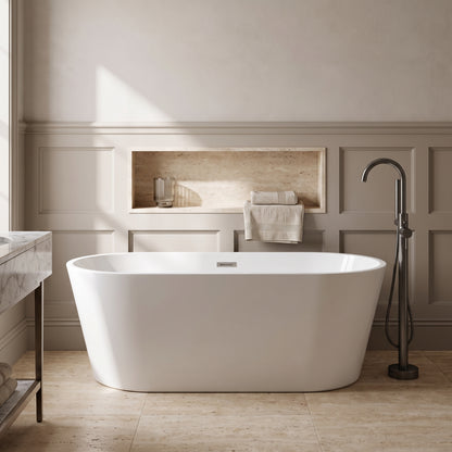 Rivato Luca 1600mm x 750mm x 550mm Gloss White Freestanding Shower Bath