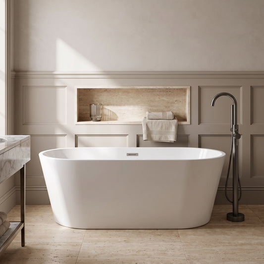 Rivato Luca 1600mm x 750mm x 550mm Gloss White Freestanding Shower Bath