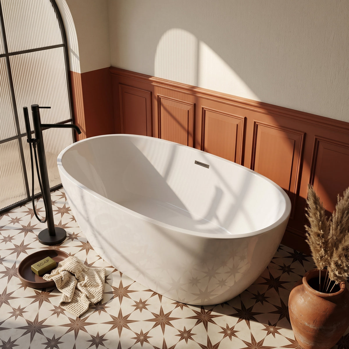 Rivato Palermo 1500mm x 800mm x 580mm Gloss White Freestanding Shower Bath