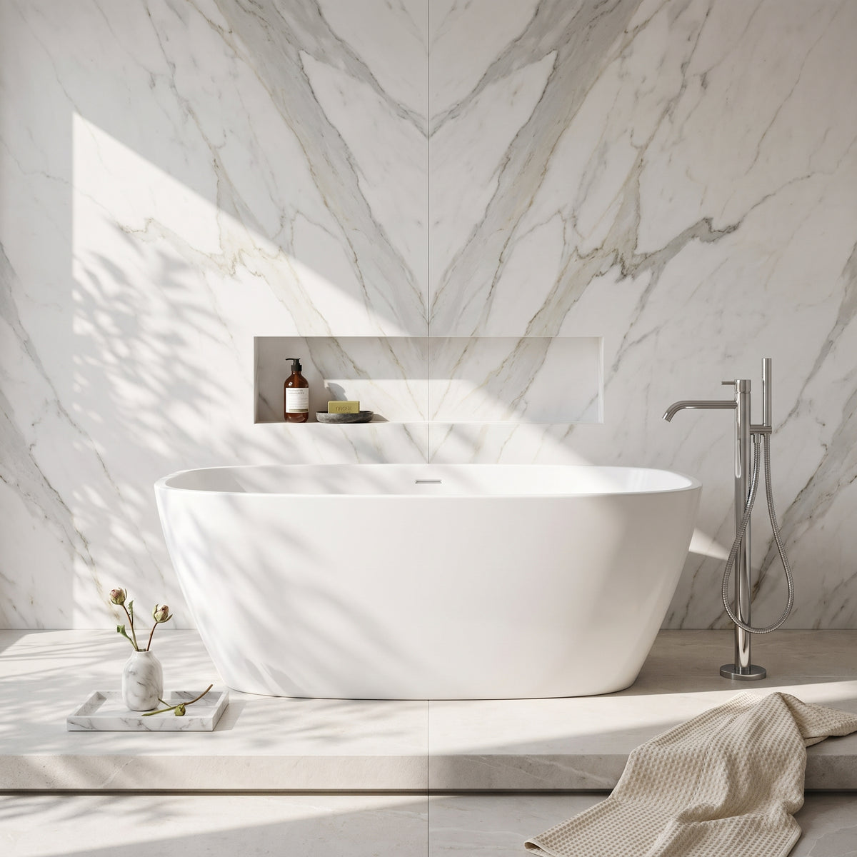 Fairford Vive 1610 x 750 x 530mm Polished Solid Surface Freestanding Bath