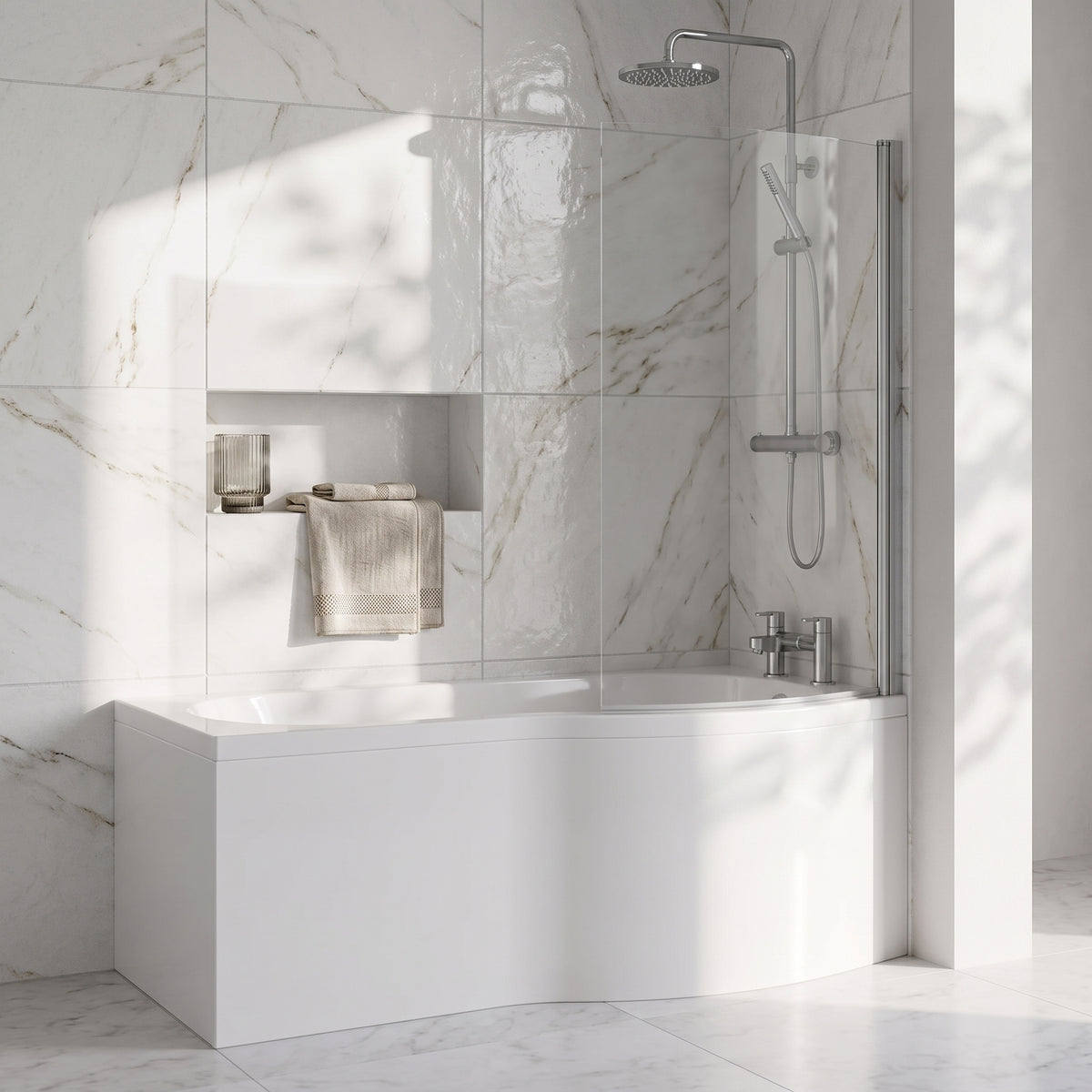 Fairford 1500 x 850 RH B Shape Bath with Screen and Panel
