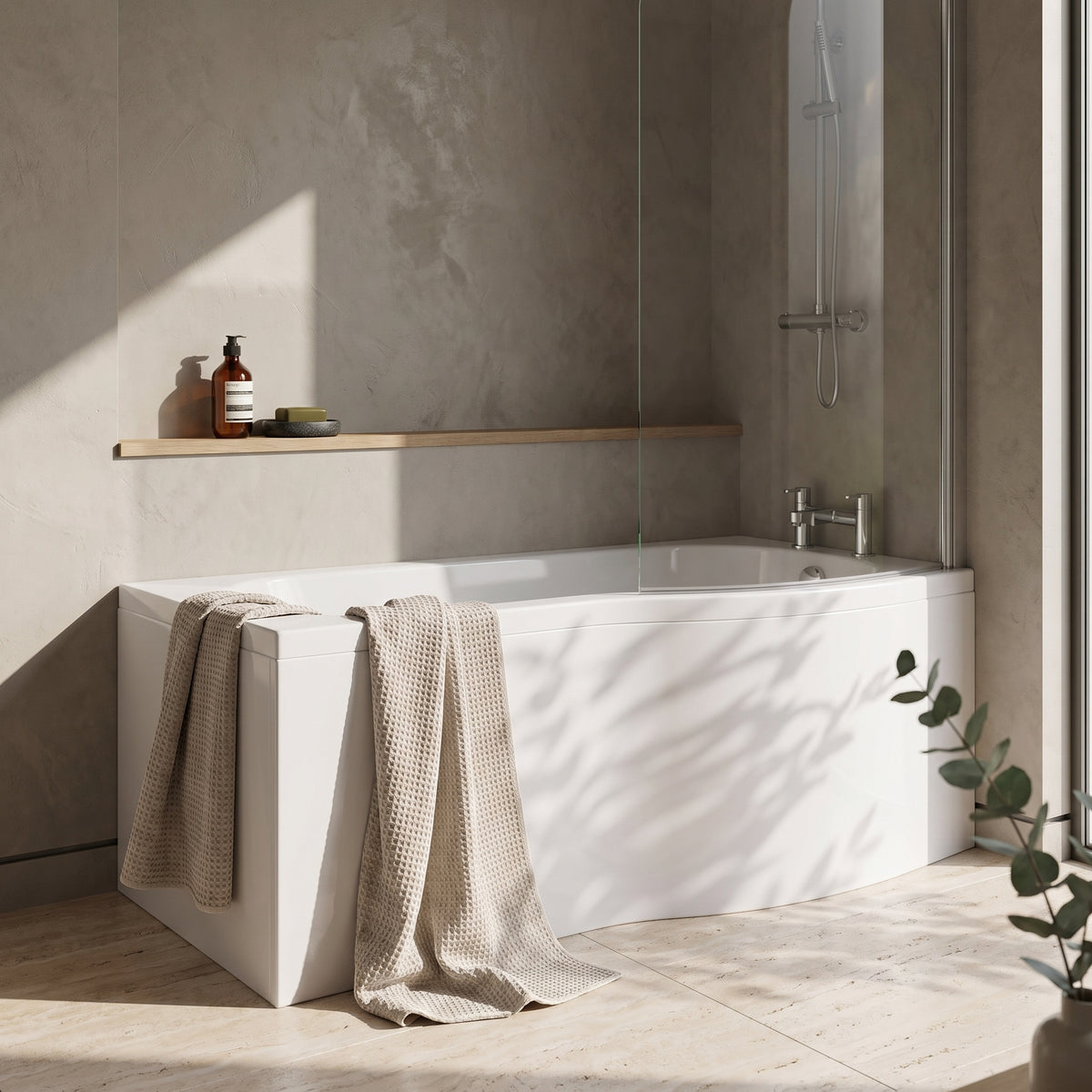 Fairford 1700 x 850 LH B Shape Bath with Screen and Panel