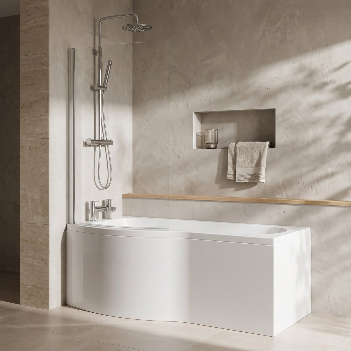 Fairford 1500 x 850 LH B Shape Bath with Screen and Panel