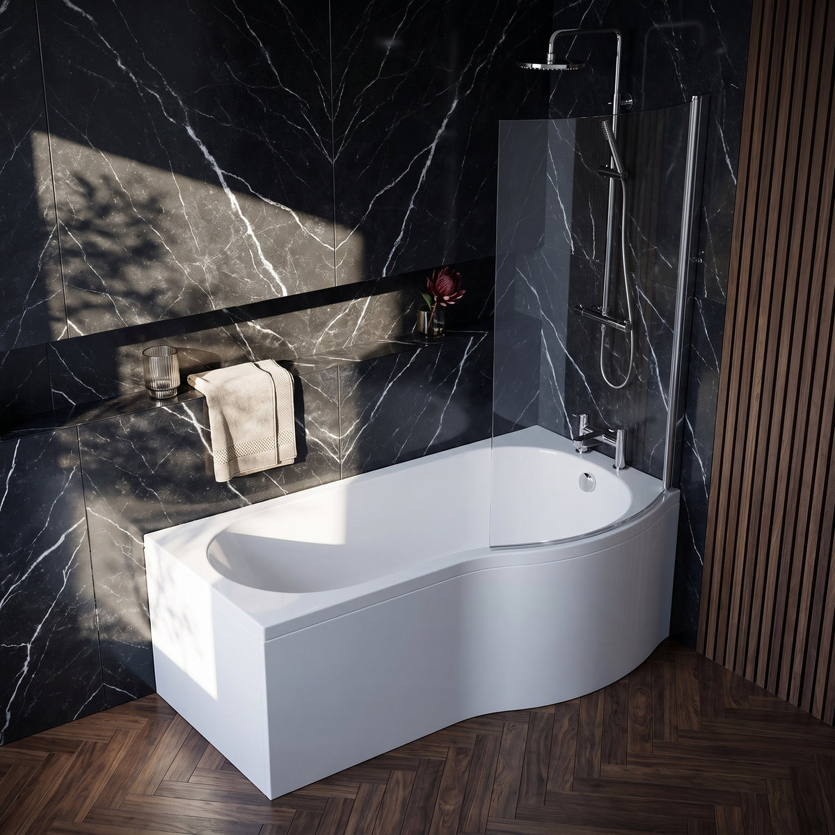 Fairford 1500 x 850 LH B Shape Bath with Screen and Panel