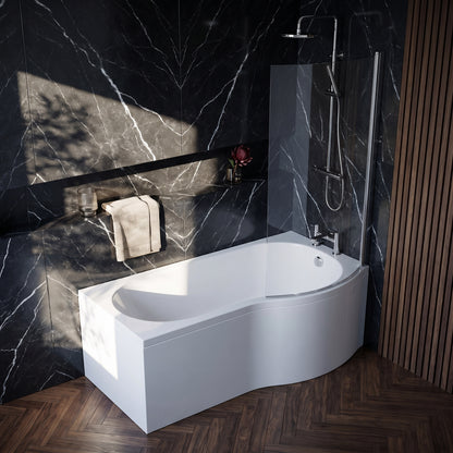 Fairford 1500 x 850 LH B Shape Bath with Screen and Panel