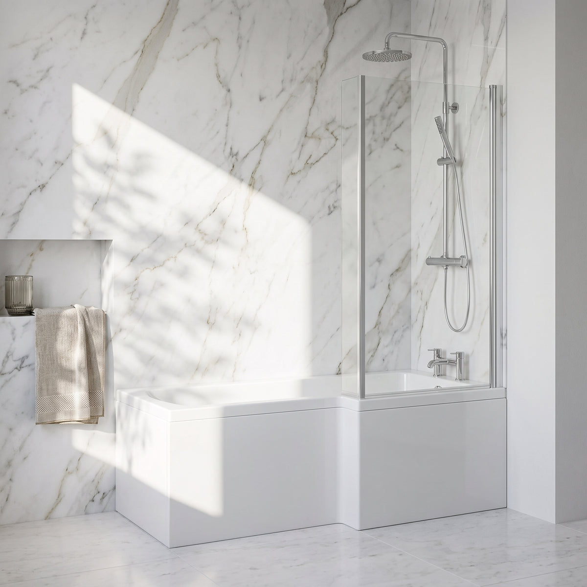 Fairford 1700 x 850mm RH L Shape Bath with Screen and Panel