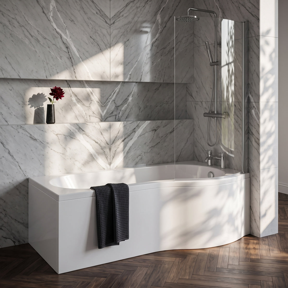Fairford 1700 x 850 RH P Shape Bath with Screen and Panel