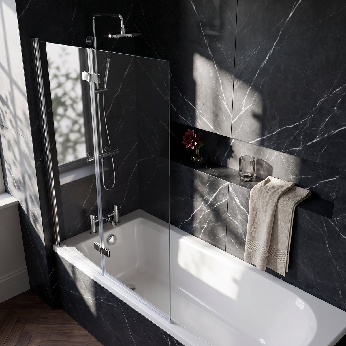 Fairford 5mm Straight Shower Bath Screen, Central Hinge