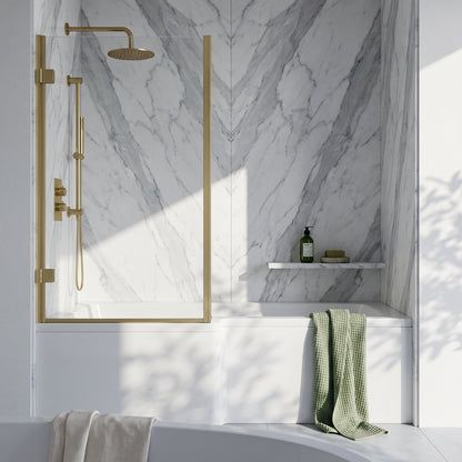 Fairford 6mm Brushed Brass L Shape Shower Bath Screen with Fixed Return