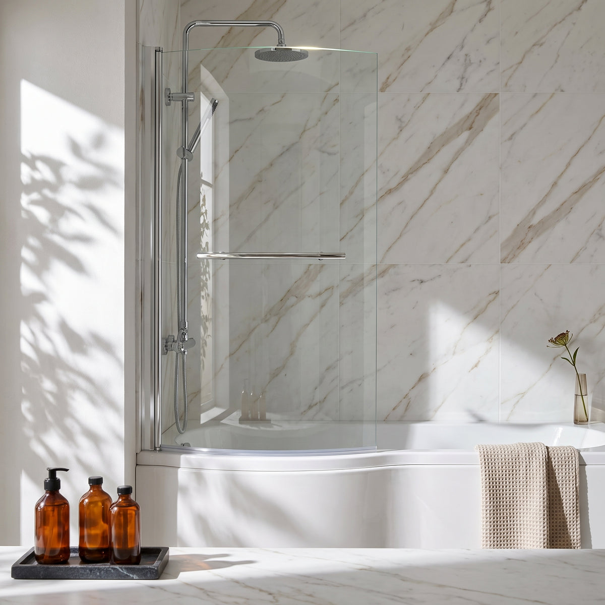 Fairford 6mm B Shaped Shower Bath Screen with Rail
