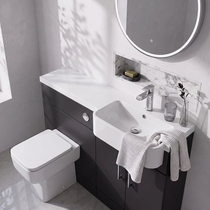 Fairford Union Style Slab Matt Soft Black 1000mm Round Semi Recessed Basin Right Hand Combination Pack