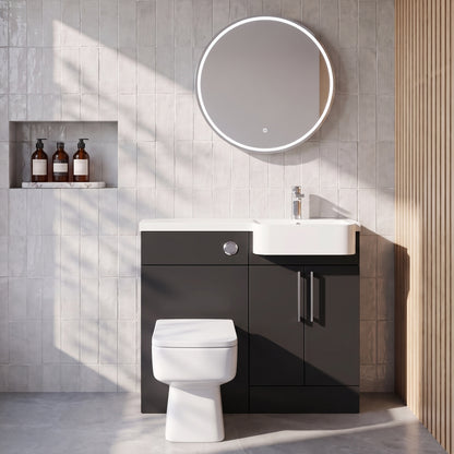 Fairford Union Style Slab Matt Soft Black 1000mm Round Semi Recessed Basin Right Hand Combination Pack