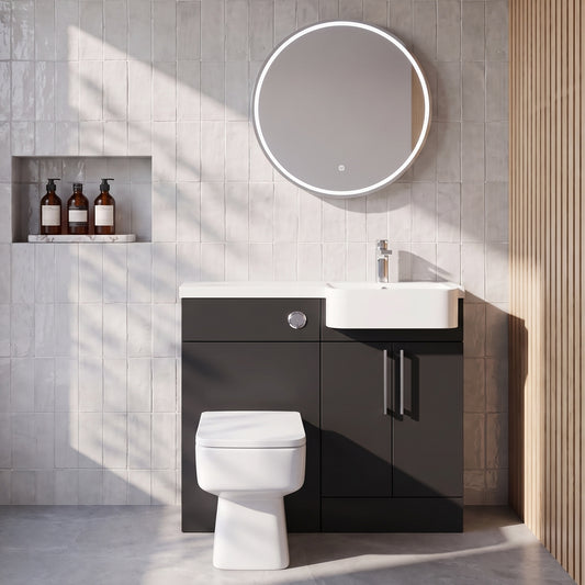 Fairford Union Style Slab Matt Soft Black 1000mm Round Semi Recessed Basin Right Hand Combination Pack