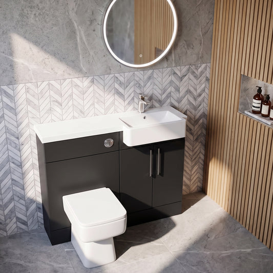 Fairford Union Style Slab Matt Soft Black 1000mm Square Semi Recessed Basin Right Hand Combination Pack