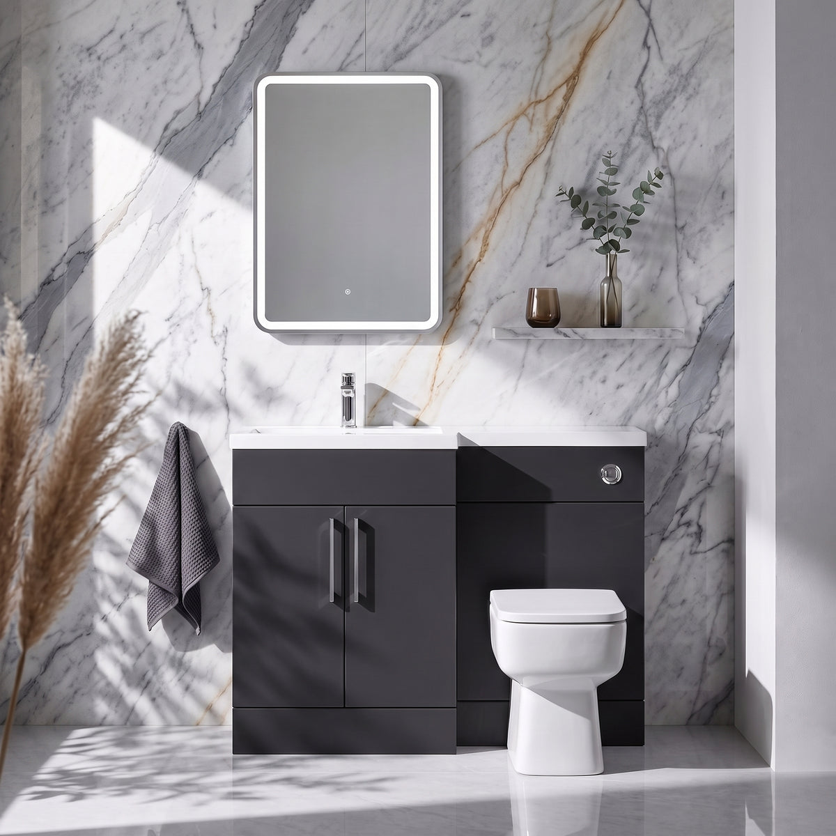 Fairford Union Style Slab Matt Soft Black 1100mm L Shape Left Hand Combination Pack