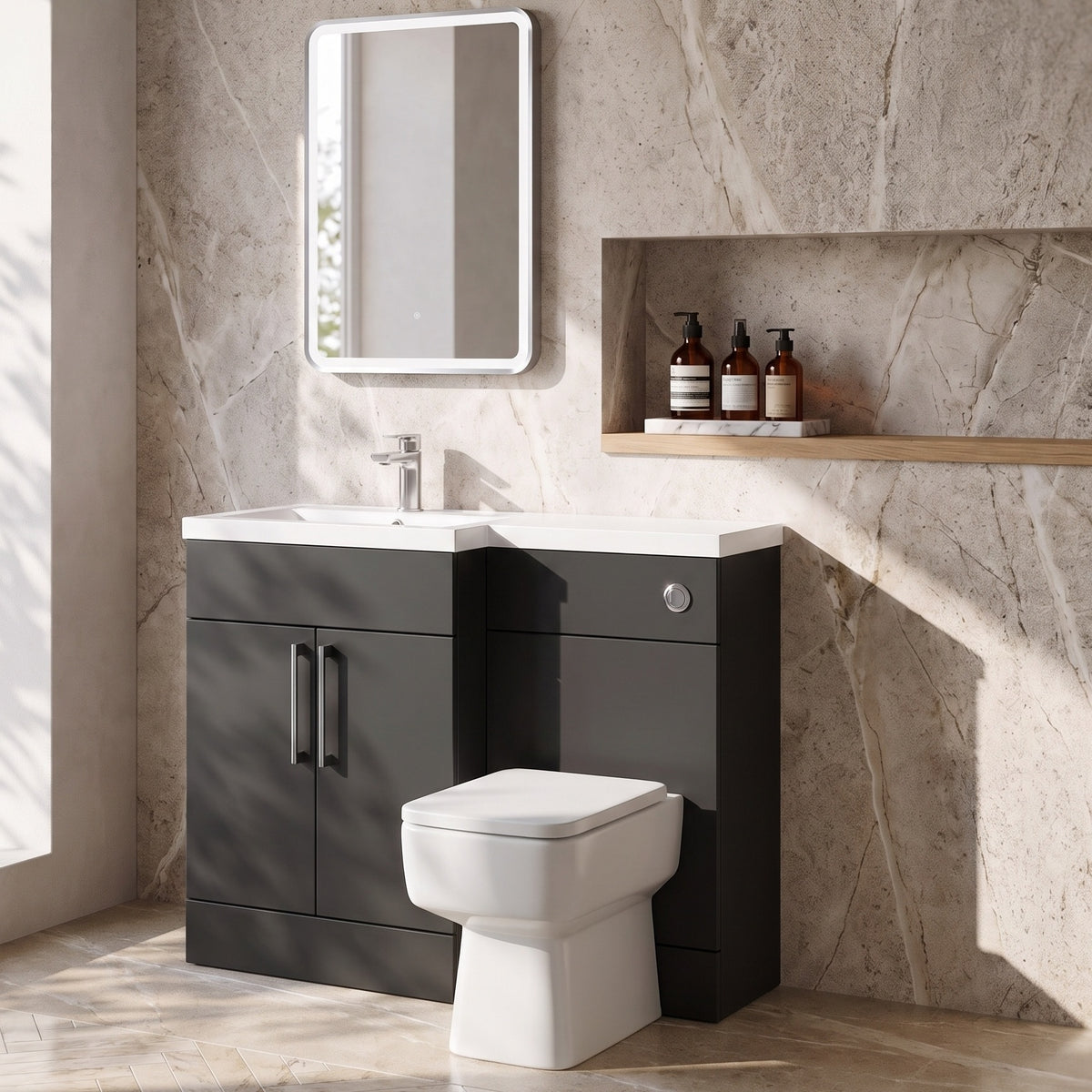 Fairford Union Style Slab Matt Soft Black 1100mm L Shape Left Hand Combination Pack