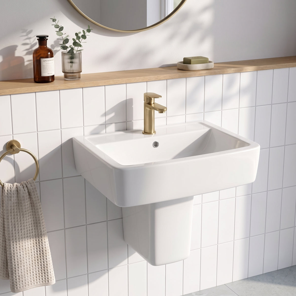 Fairford Mellow 520mm 1TH Basin and Semi-Pedestal