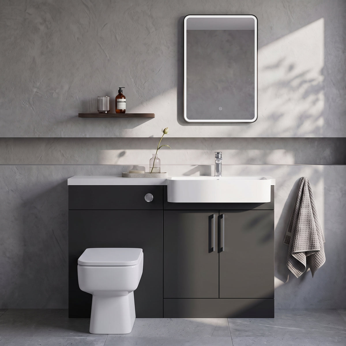 Fairford Union Style Slab Matt Soft Black 1100mm Round Semi Recessed Basin Right Hand Combination Pack