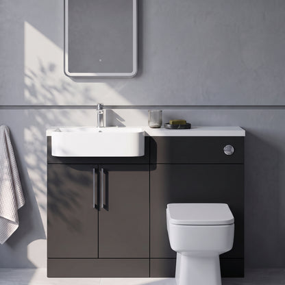 Fairford Union Style Slab Matt Soft Black 1100mm Round Semi Recessed Basin Left Hand Combination Pack