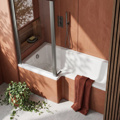 Fairford 6mm Gunmetal L Shape Fixed Bath Screen