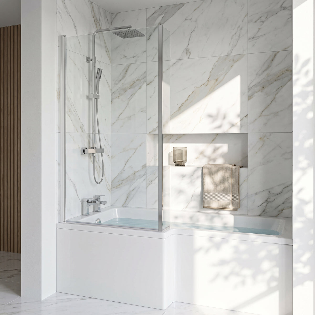 Fairford 6mm L Shaped Shower Bath Screen, Hinged