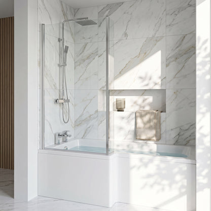 Fairford 6mm L Shaped Shower Bath Screen, Hinged