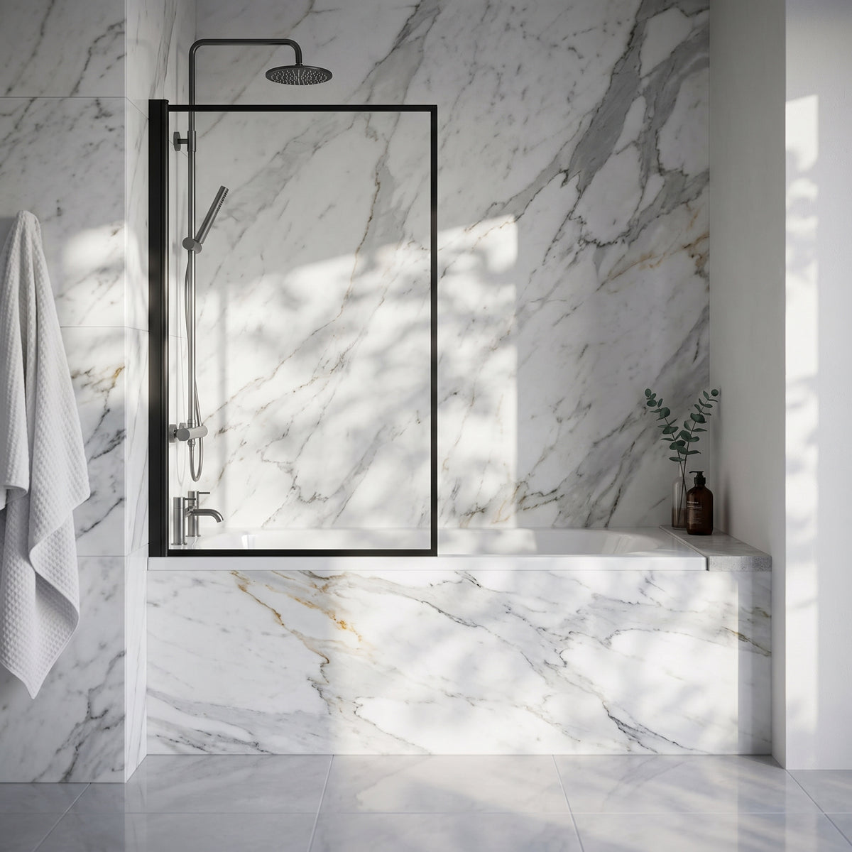 Fairford 6mm Matt Black Square Framed Hinged Bath Screen