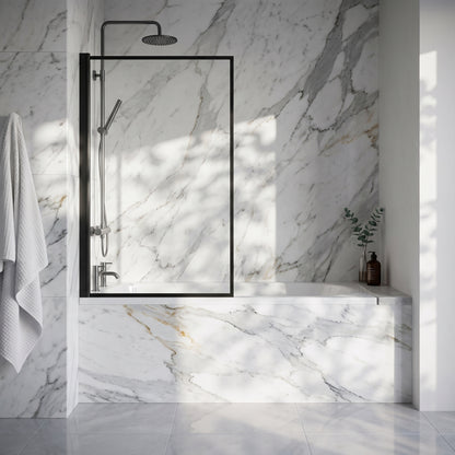 Fairford 6mm Matt Black Square Framed Hinged Bath Screen