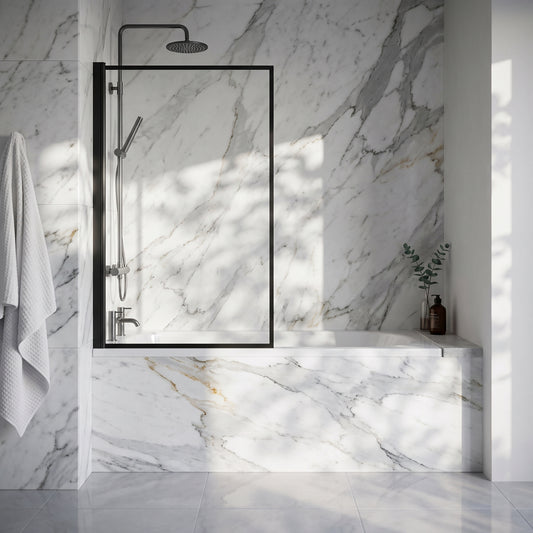 Fairford 6mm Matt Black Square Framed Hinged Bath Screen