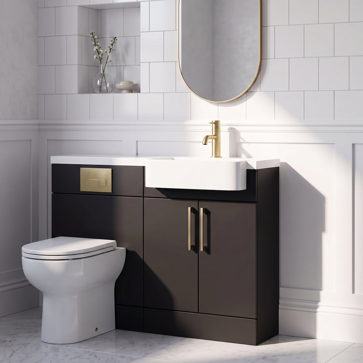 Fairford Union Style Slab Matt Soft Black 1100mm Square Semi Recessed Basin Right Hand Combination Pack