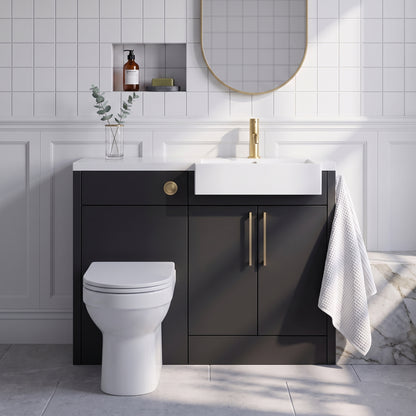 Fairford Union Style Slab Matt Soft Black 1100mm Square Semi Recessed Basin Right Hand Combination Pack