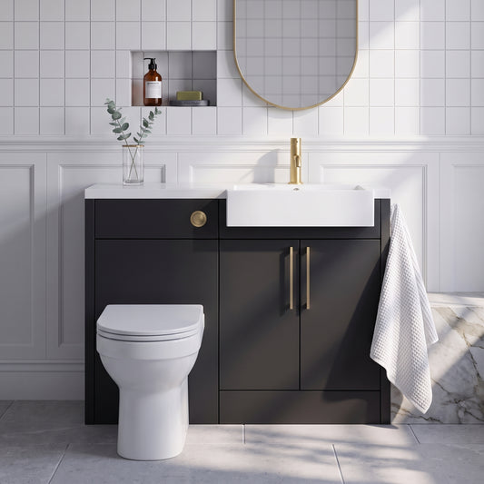 Fairford Union Style Slab Matt Soft Black 1100mm Square Semi Recessed Basin Right Hand Combination Pack