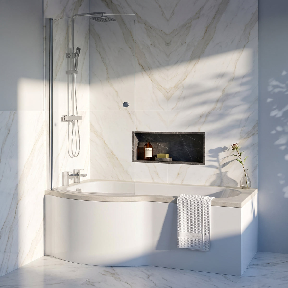 Fairford 6mm P Shaped Shower Bath Screen with Knob
