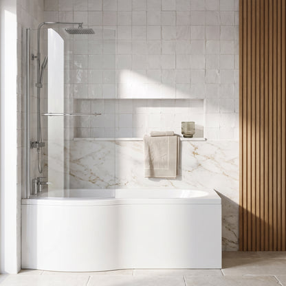 Fairford 6mm P Shaped Shower Bath Screen with Rail