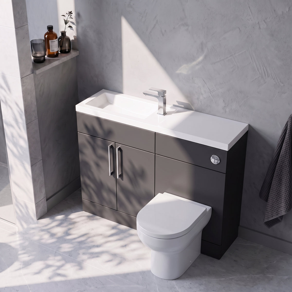 Fairford Union Style Slab Matt Soft Black 1100mm Slimline Combination Pack