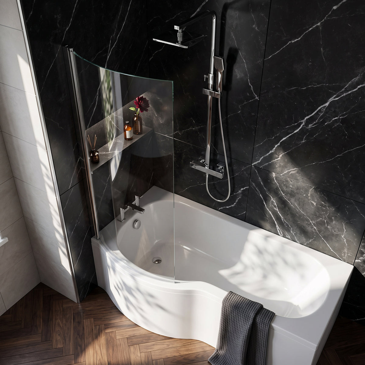 Fairford 6mm P Shaped Shower Bath Screen