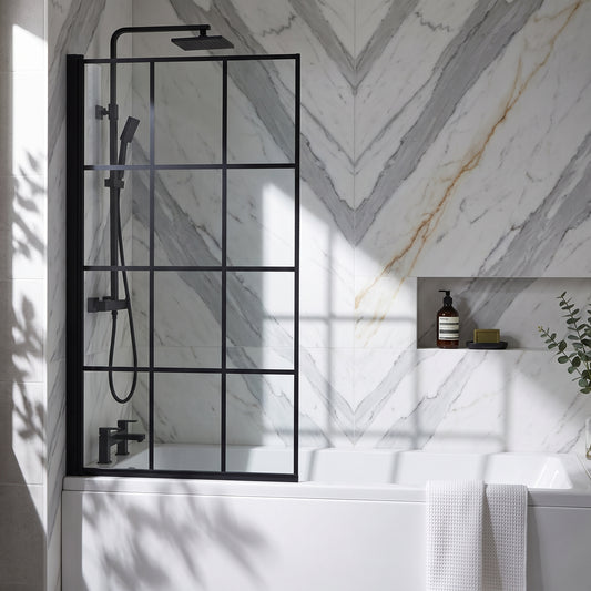 Fairford 6mm Straight Shower Bath Screen, Matt Black Framed