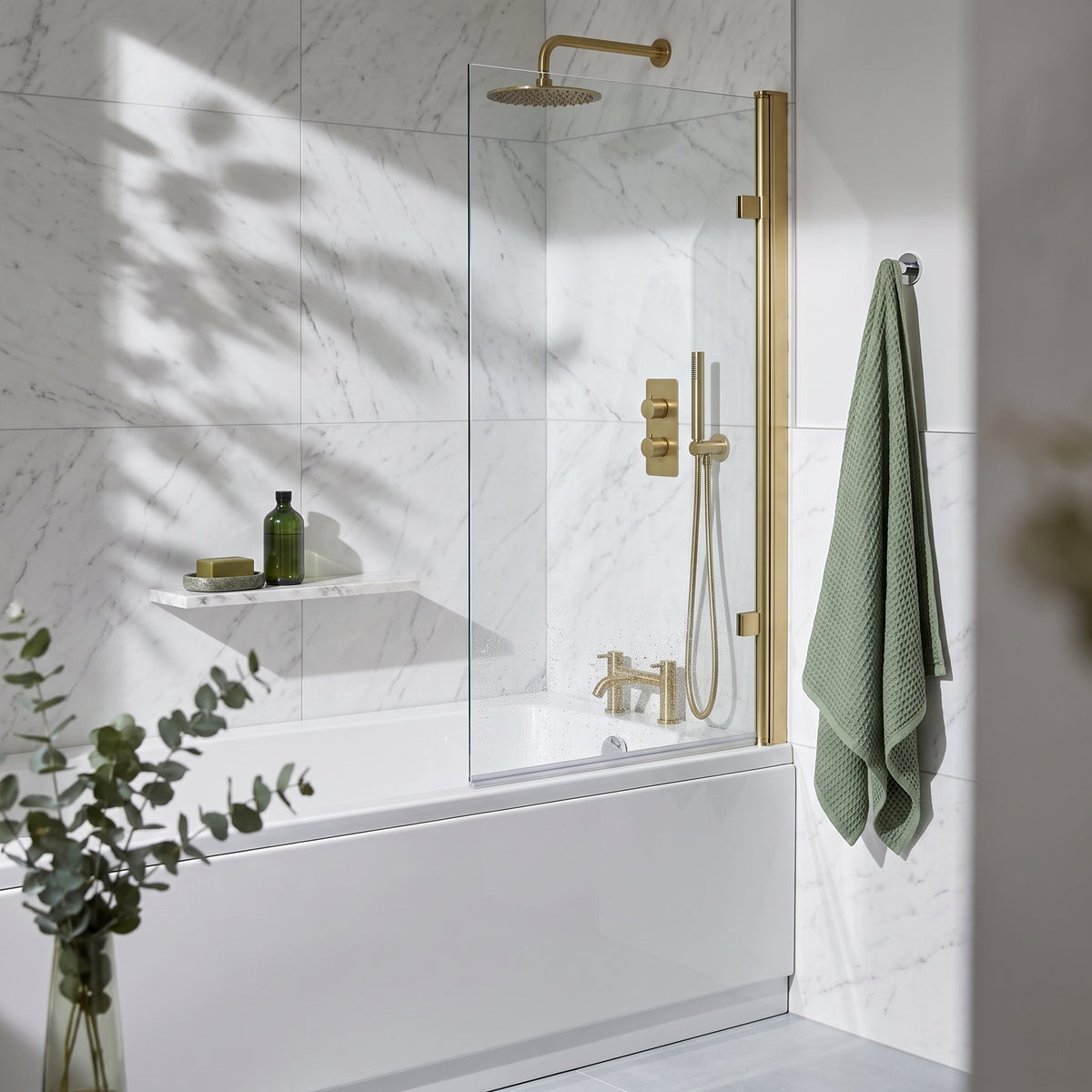Fairford 8mm Brushed Brass Straight Bath Screen