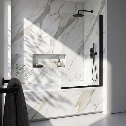 Fairford Matt Black Hinged Bath Screen