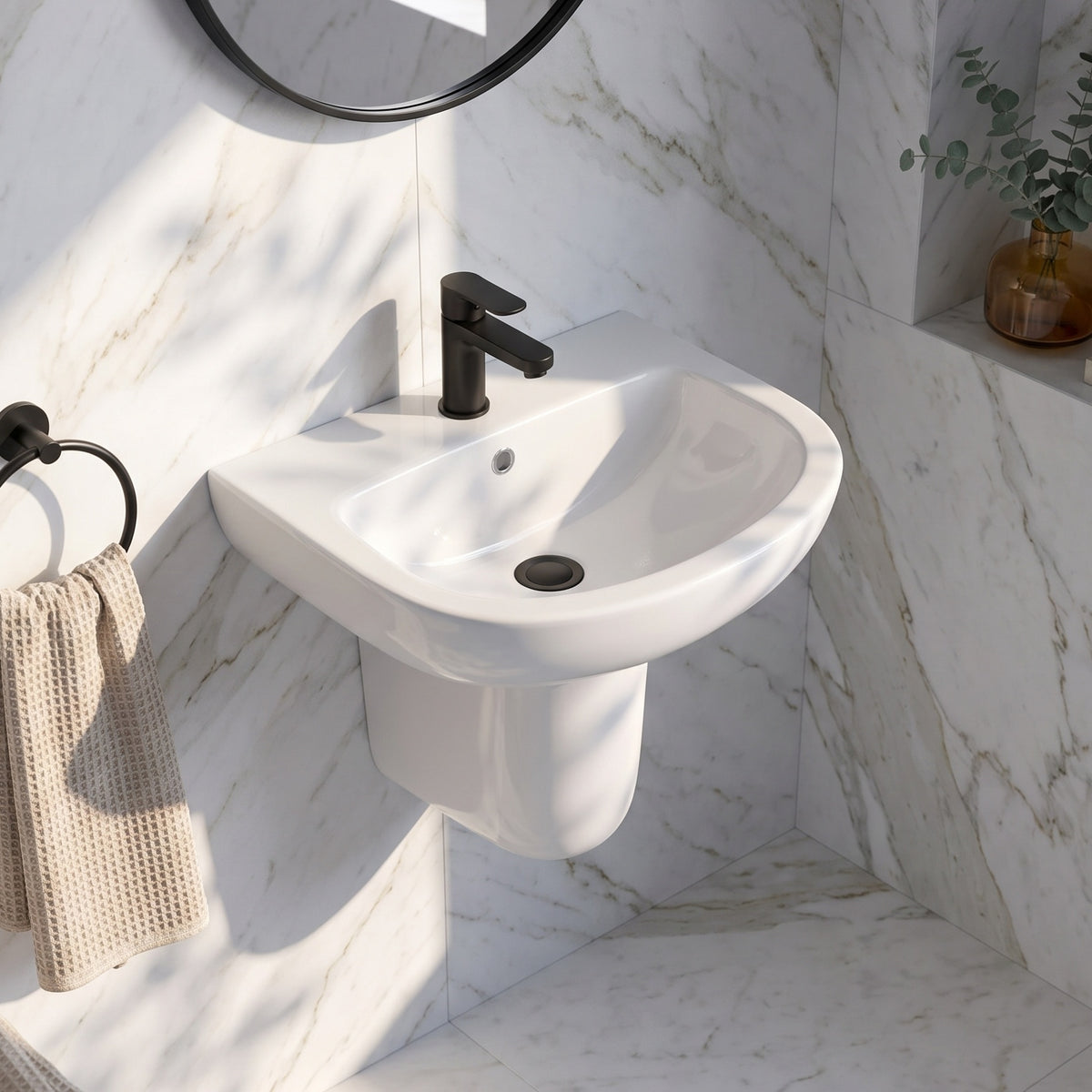 Fairford Roda 450mm 1 Tap Hole Basin with Semi Pedestal