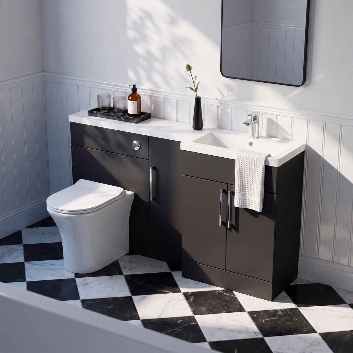 Fairford Union Style Slab Matt Soft Black 1500mm L Shape Right Hand Combination Pack