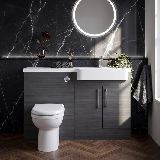 Fairford Union Anthracite Woodgrain 1100mm Square Semi Recessed Basin Right Hand Combination Pack