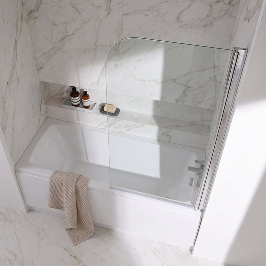 Fairford 6mm Radius Shower Bath Screen — Bright White Marble lifestyle