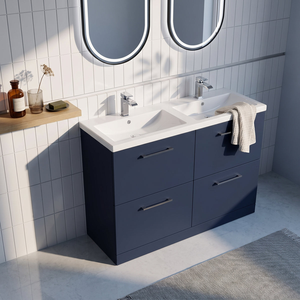 Fairford Aspri Midnight Blue 1200mm Floorstanding Double Vanity Unit with 4 Drawers and Basin
