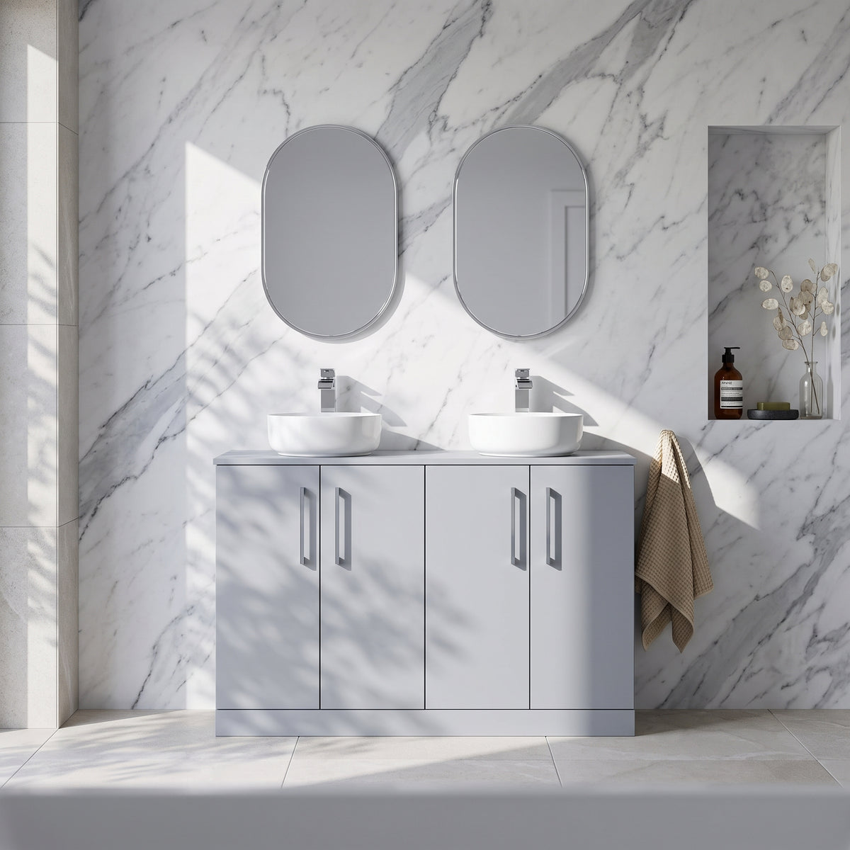 Fairford Aspri Satin Grey 1200mm 4 Door Floorstanding Vanity Unit with Worktop
