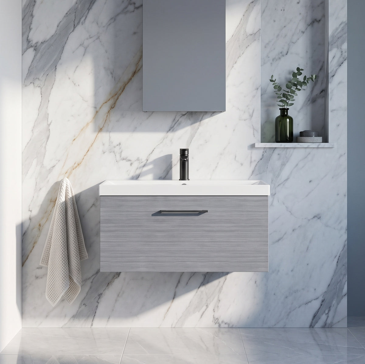 Fairford Aspri 800mm Anthracite 1-Drawer Wall Hung Vanity Unit